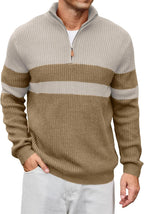 Men's Ribbed Knit Pullover with a Mock Neck and Quarter Zip Color