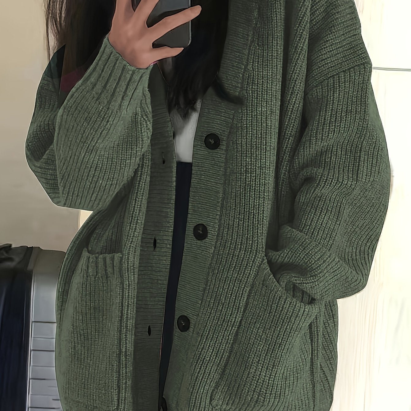 Women's Oversized V-Neck Knit Cardigan – Button Front Soft Sweater for Casual Fall & Winter Layering