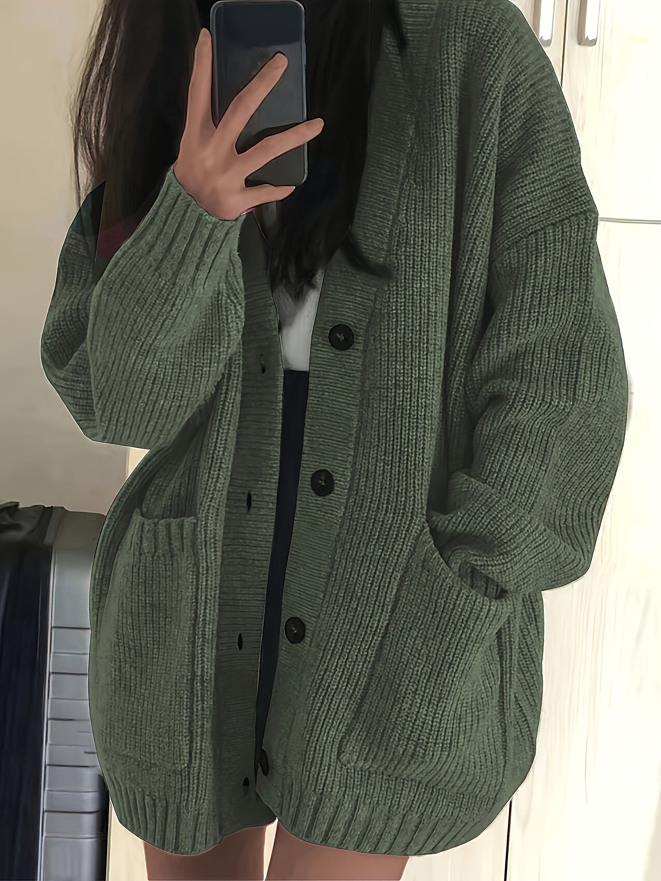 Women's Oversized V-Neck Knit Cardigan – Button Front Soft Sweater for Casual Fall & Winter Layering