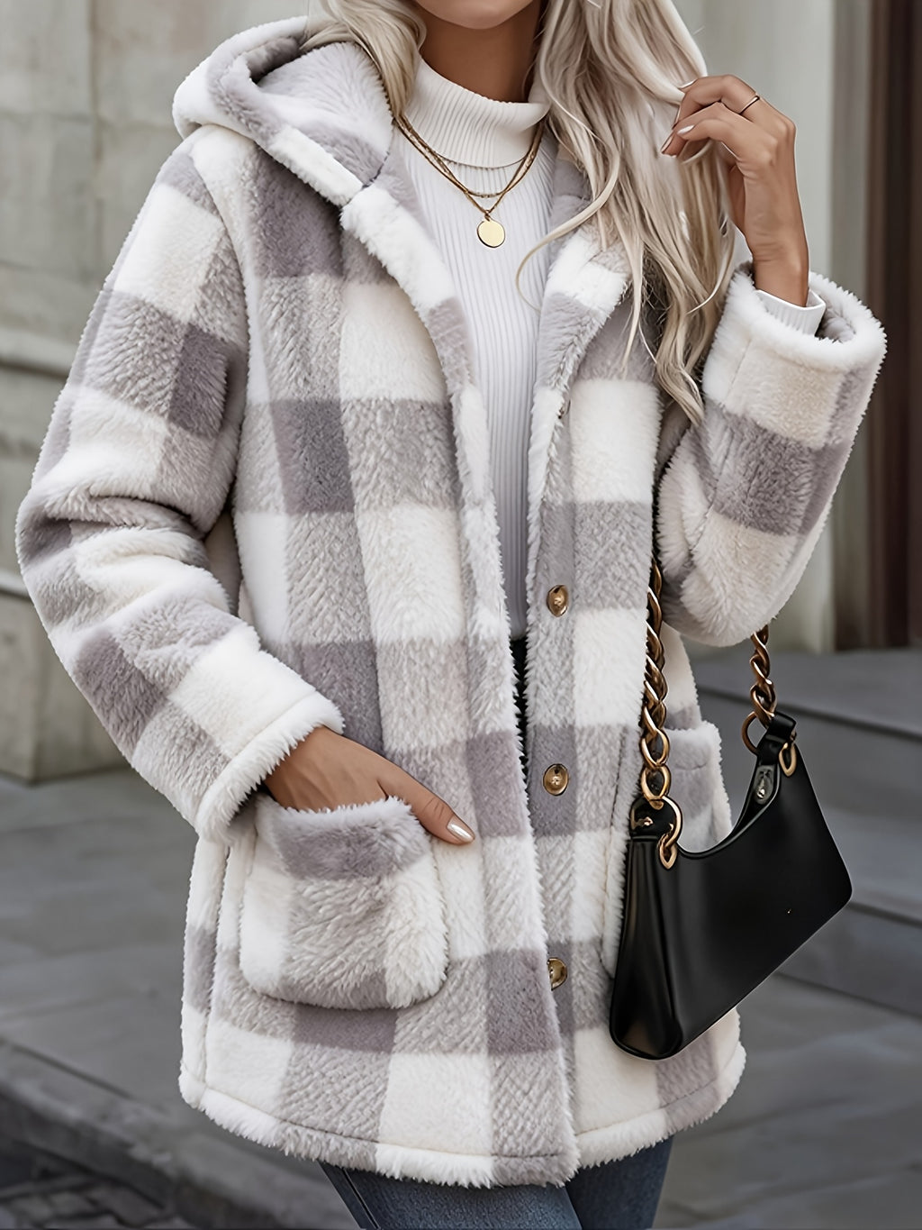 Women's Button-Up Plush Teddy Fleece Jacket