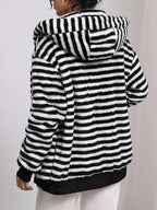 Women's Soft Fleece Zip-Up Jacket with Stripes and a Hood for Casual Fall and Winter Wear