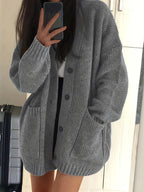 Women's Oversized V-Neck Knit Cardigan – Button Front Soft Sweater for Casual Fall & Winter Layering