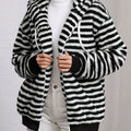 Women's Soft Fleece Zip-Up Jacket with Stripes and a Hood for Casual Fall and Winter Wear