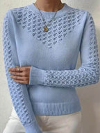 Women's Hollow Knit Cropped Sweater – Lightweight Crew Neck Pullover for Spring, Summer & Fall Casual Wear