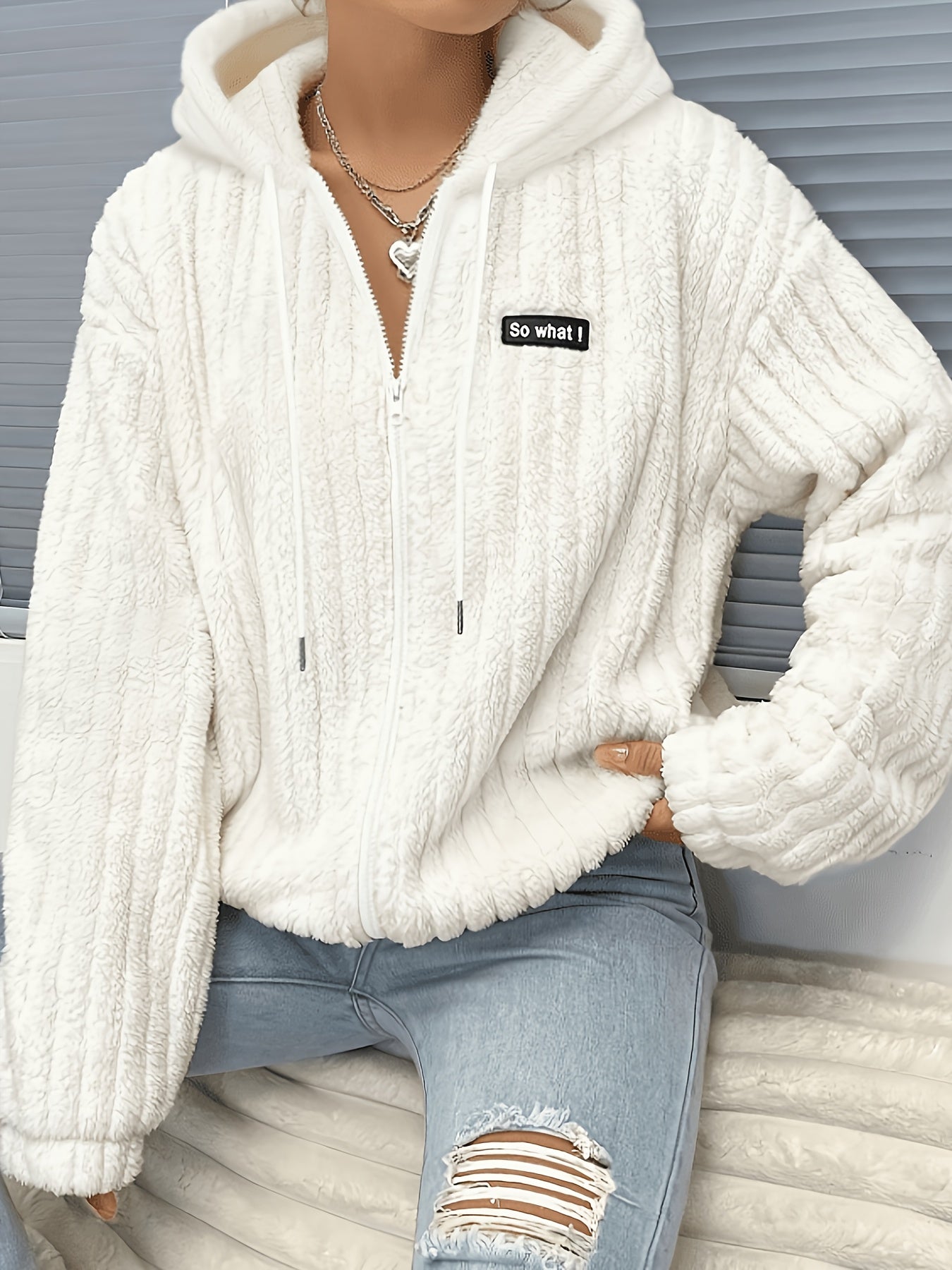 Women's Hooded Teddy Fleece Jacket – Soft Zip-Up Plush Cardigan with Pockets for Fall & Winter Casual Wear