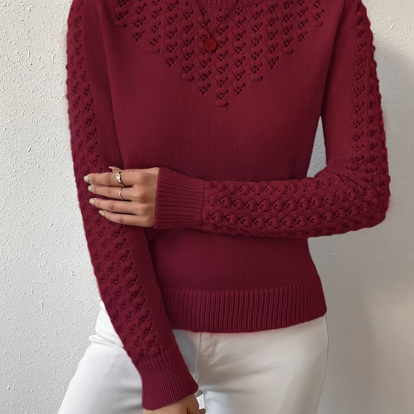 Women's Hollow Knit Cropped Sweater – Lightweight Crew Neck Pullover for Spring, Summer & Fall Casual Wear